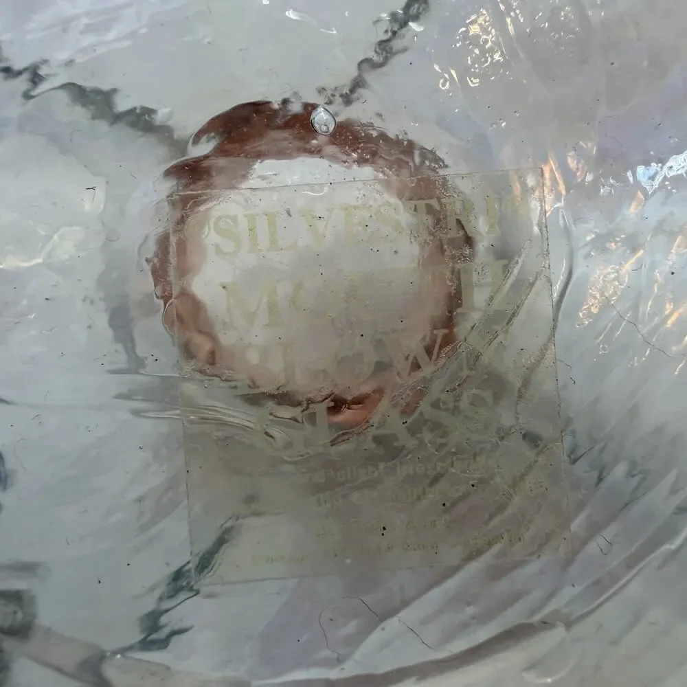 Silvestri Mouth Blown Iridescent Glass Vase with Copper Tone Collar 11.5